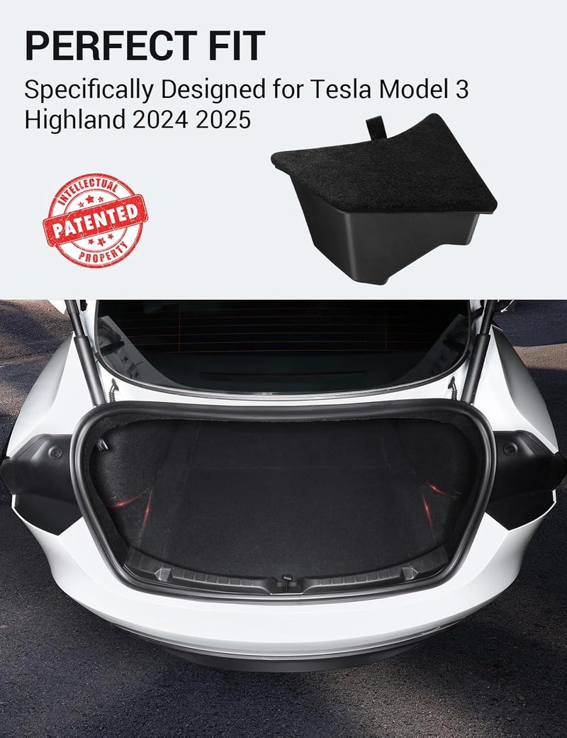 Basenor Tesla Model 3 Highland Trunk Organizer Waterproof Rear Trunk Storage Bins Side Box with Carpeted Lip for 2026 2025 2024 Model 3 Interior Accessories (Standard/Premium/Performance) Set of 2 - Image 2